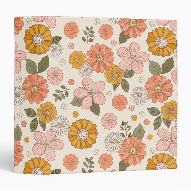 Pink & Orange Flower Garden Pattern 3 Ring Binder (Front/Spine)