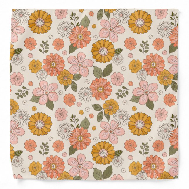 Pink & Orange Flower Garden Pattern Bandana (Front)