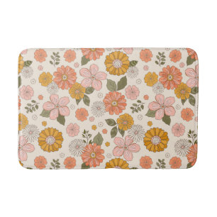 Pink & Orange Flower Garden Pattern Bath Mat