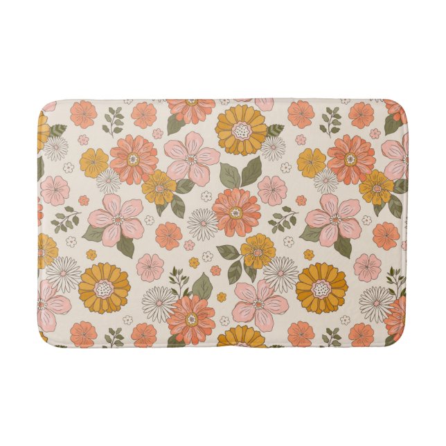 Pink & Orange Flower Garden Pattern Bath Mat (Front)
