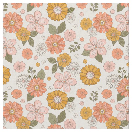 Pink & Orange Flower Garden Pattern Fabric