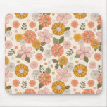 Pink &amp; Orange Flower Garden Pattern Mouse Pad