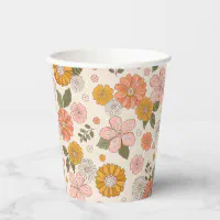 Burgundy Blush Floral 8 oz. Paper Cups (Set of 16)
