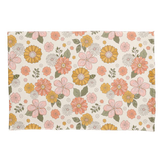 Pink & Orange Flower Garden Pattern Pillow Case (Front)