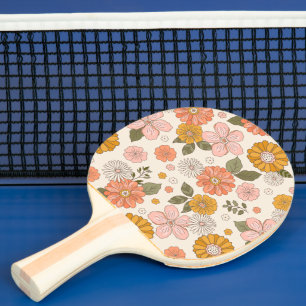 Pink & Orange Flower Garden Pattern Ping Pong Paddle