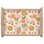 Pink &amp; Orange Flower Garden Pattern Serving Tray