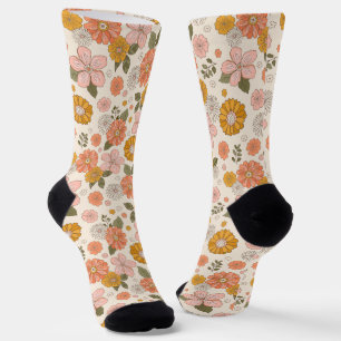 Pink & Orange Flower Garden Pattern Socks