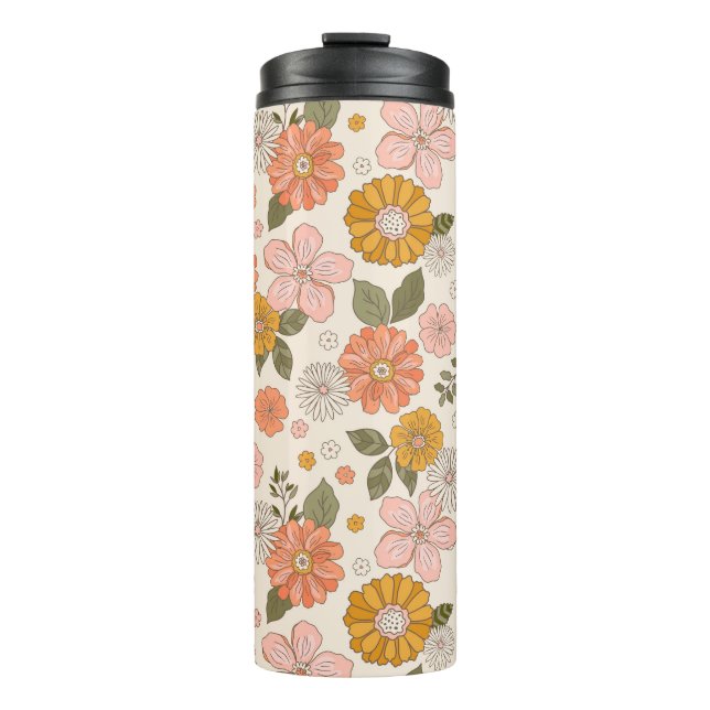 Pink & Orange Flower Garden Pattern Thermal Tumbler (Front)