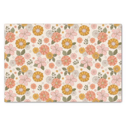 Pink  Orange Flower Garden Pattern Tissue Paper