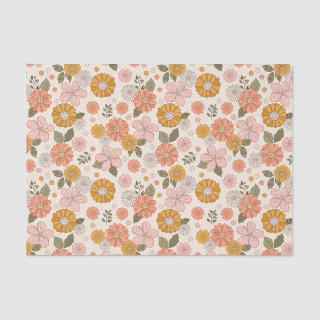 Pink & Orange Flower Garden Pattern Tissue Paper (Front)