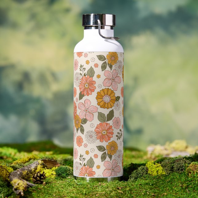 Pink & Orange Flower Garden Pattern Water Bottle (Outdoor)