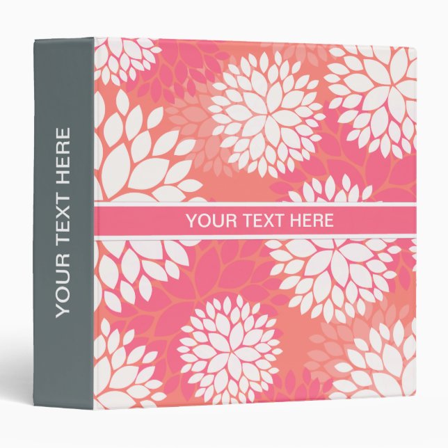 Pink Orange Flower Pattern 3 Ring Binder (Front/Spine)