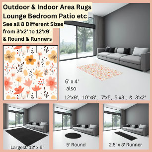 Pink Orange Flowers Floral  Area Rug