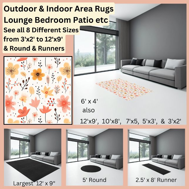 Pink Orange Flowers Floral  Area Rug (Creator Uploaded)