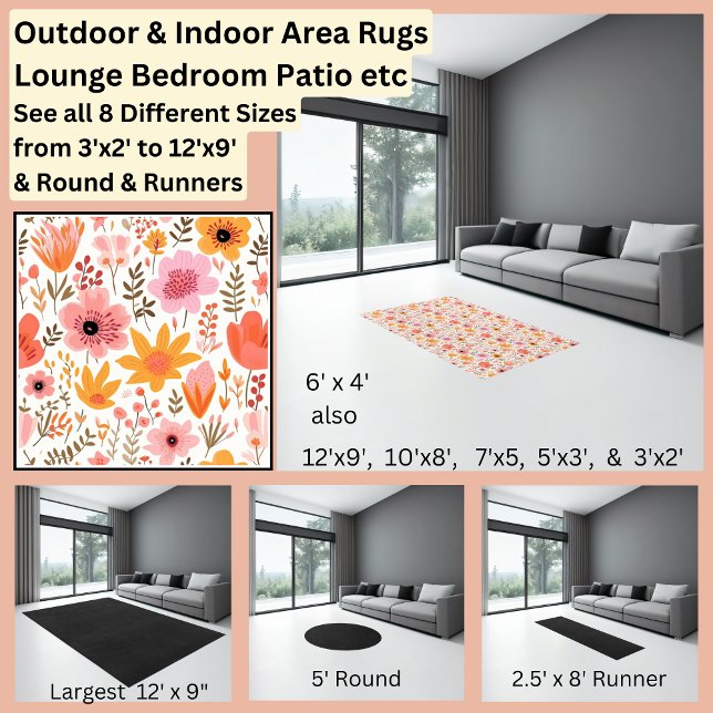 Pink Orange Flowers Floral  Area Rug (Creator Uploaded)