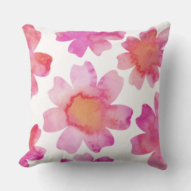 Pink Orange Flowers Outdoor Pillow (Front)