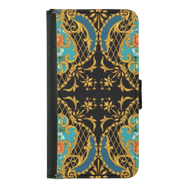Pink Orange Flowers: Square Composition Samsung Galaxy Wallet Case (Front)