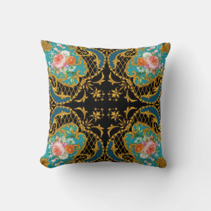Pink Orange Flowers: Square Composition Throw Pillow