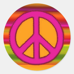 Pink Orange Fractal & Peace Sign Classic Round Sticker