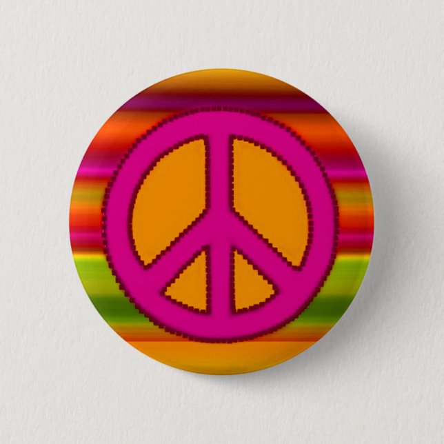 Pink Orange Fractal & Peace Sign Pinback Button (Front)