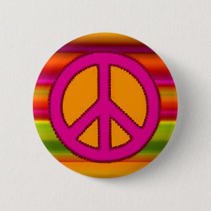Pink Orange Fractal & Peace Sign Pinback Button