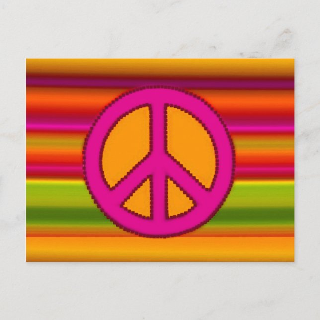 Pink Orange Fractal & Peace Sign Postcard (Front)