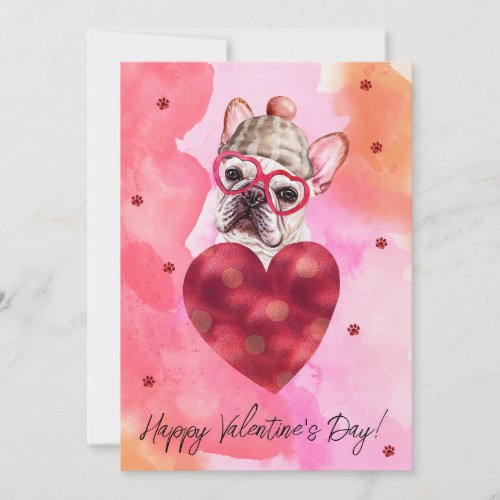 Pink Orange French Bulldog Valentines Day Gift Dog Holiday Card