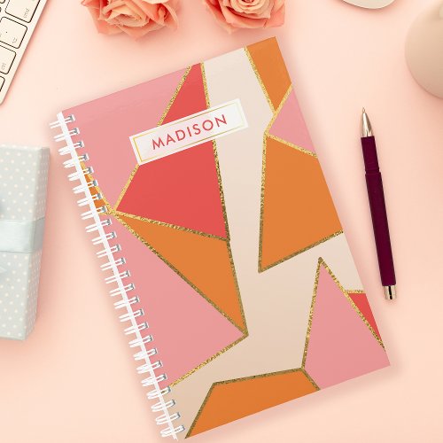 Pink Orange Geometric Gold Glitter Personalized Planner