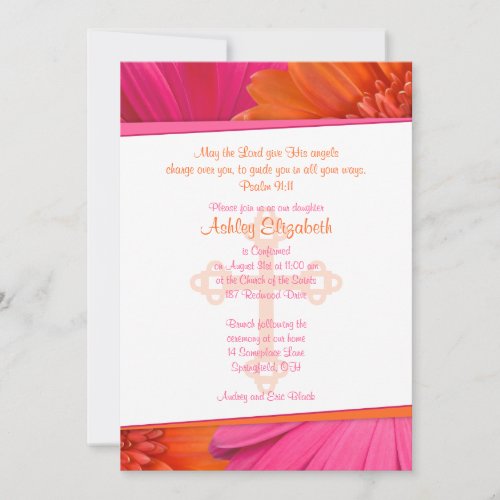 Pink Orange Gerber Daisy Confirmation Invitation
