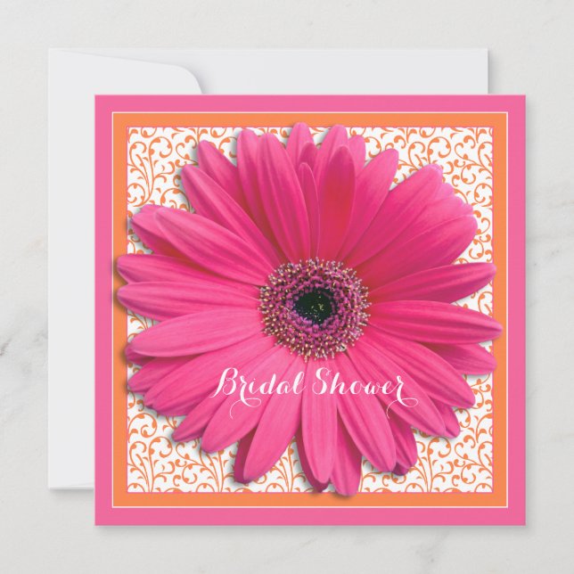 Pink Orange Gerbera Daisy Bridal Shower Invitation (Front)