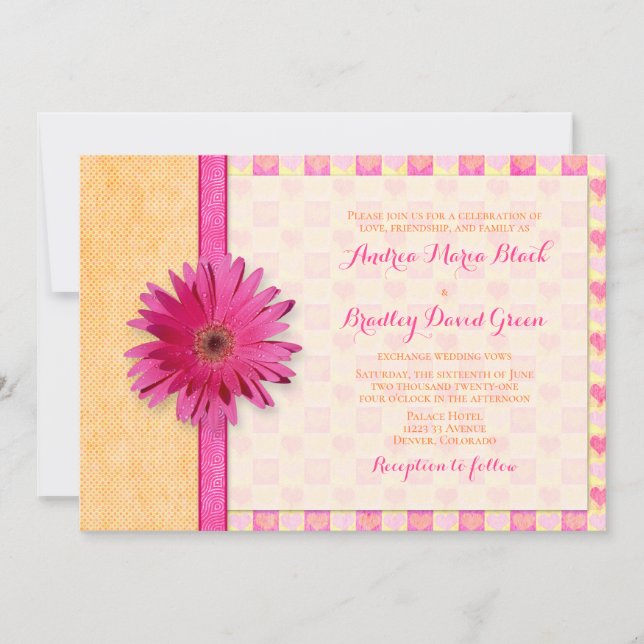 Pink Orange Gerbera Daisy Wedding Invitation (Front)