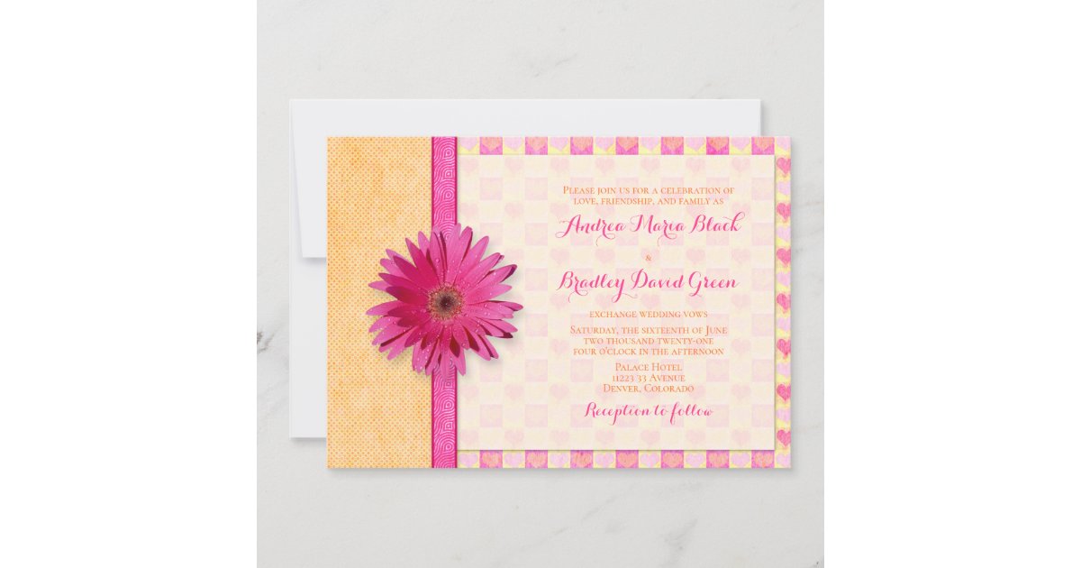 Pink Orange Gerbera Daisy Wedding Invitation | Zazzle