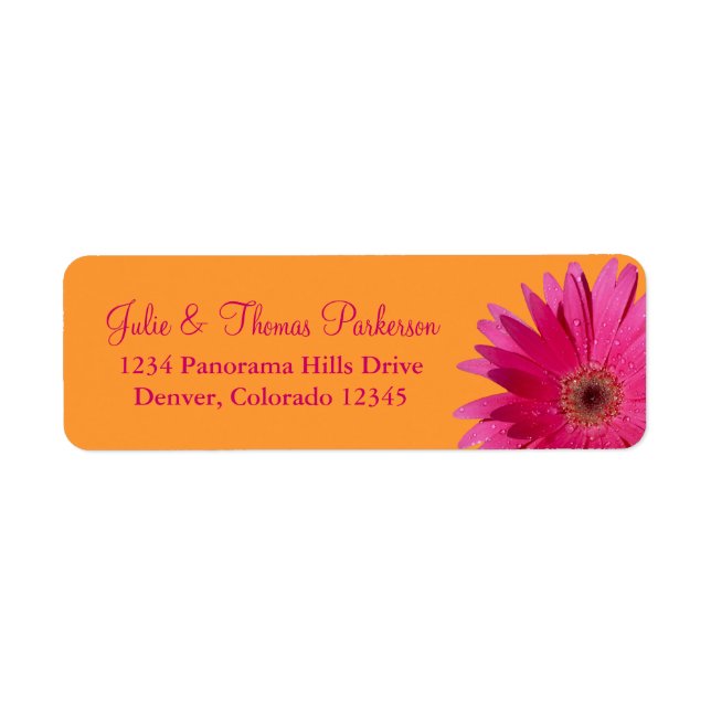 Pink Orange Gerbera Daisy Wedding Return Address Label (Front)