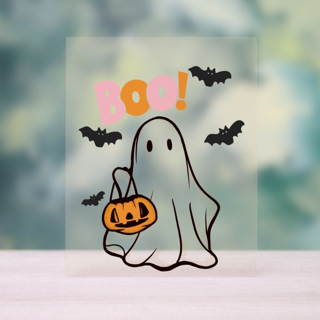 Pink Orange Ghost Halloween sign (Neutral)