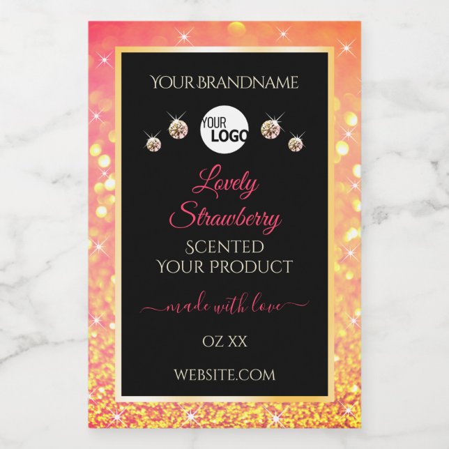 Pink Orange Glitter Black Product Labels with Logo (Single Label)