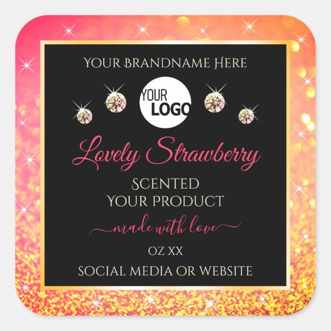 Pink Orange Glitter Black Product Labels with Logo (Front)