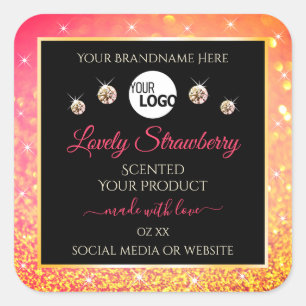 Pink Orange Glitter Black Product Labels with Logo