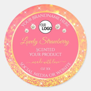 Pink Orange Glitter Product Labels Logo Diamonds