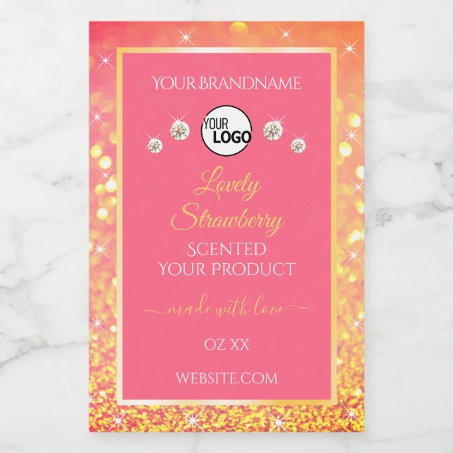Pink Orange Glitter Product Labels Logo Diamonds (Single Label)