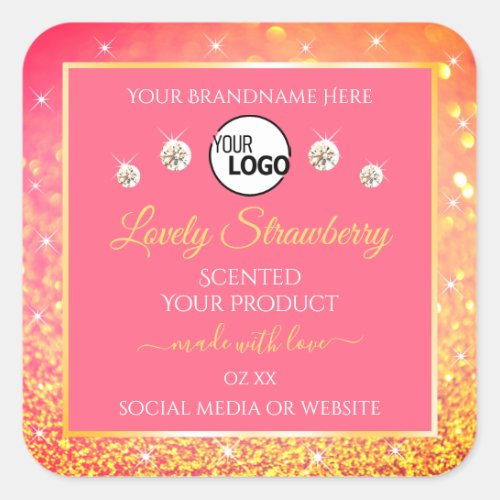 Pink Orange Glitter Product Labels Logo Diamonds