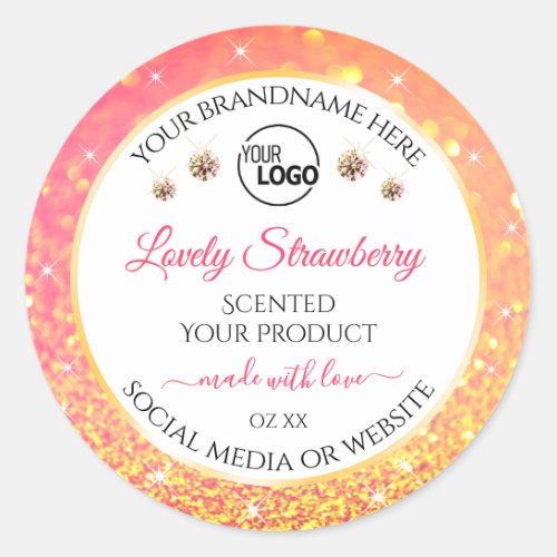 Pink Orange Glitter White Product Labels with Logo