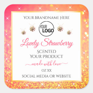 Pink Orange Glitter White Product Labels with Logo