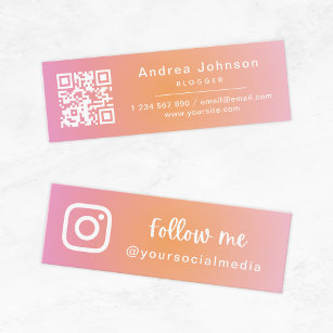 Pink Orange Gradient Follow Social Media QR Code Mini Business Card
