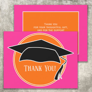 Pink Orange Graduation Cap Thank You