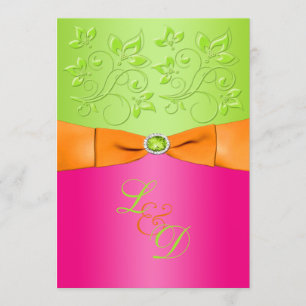 Pink, Orange, Green Monogram Wedding Invitation