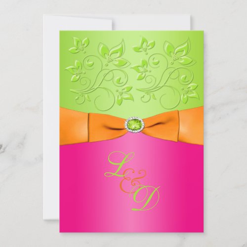 Pink Orange Green Monogram Wedding Invitation