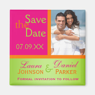 Pink Orange Green Save the Date Photo Magnet