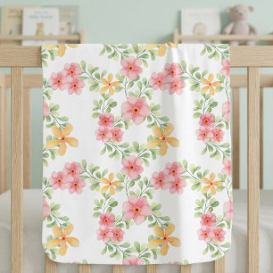 Pink Orange Green Watercolor Wildflower Baby Blanket