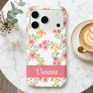 Pink Orange Green Watercolor Wildflower Name iPhone 17 Pro Case