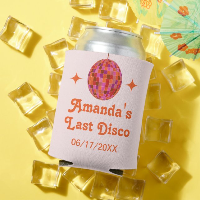 Pink Orange Groovy Last disco Bachelorette Can Cooler (In Situ Summer)